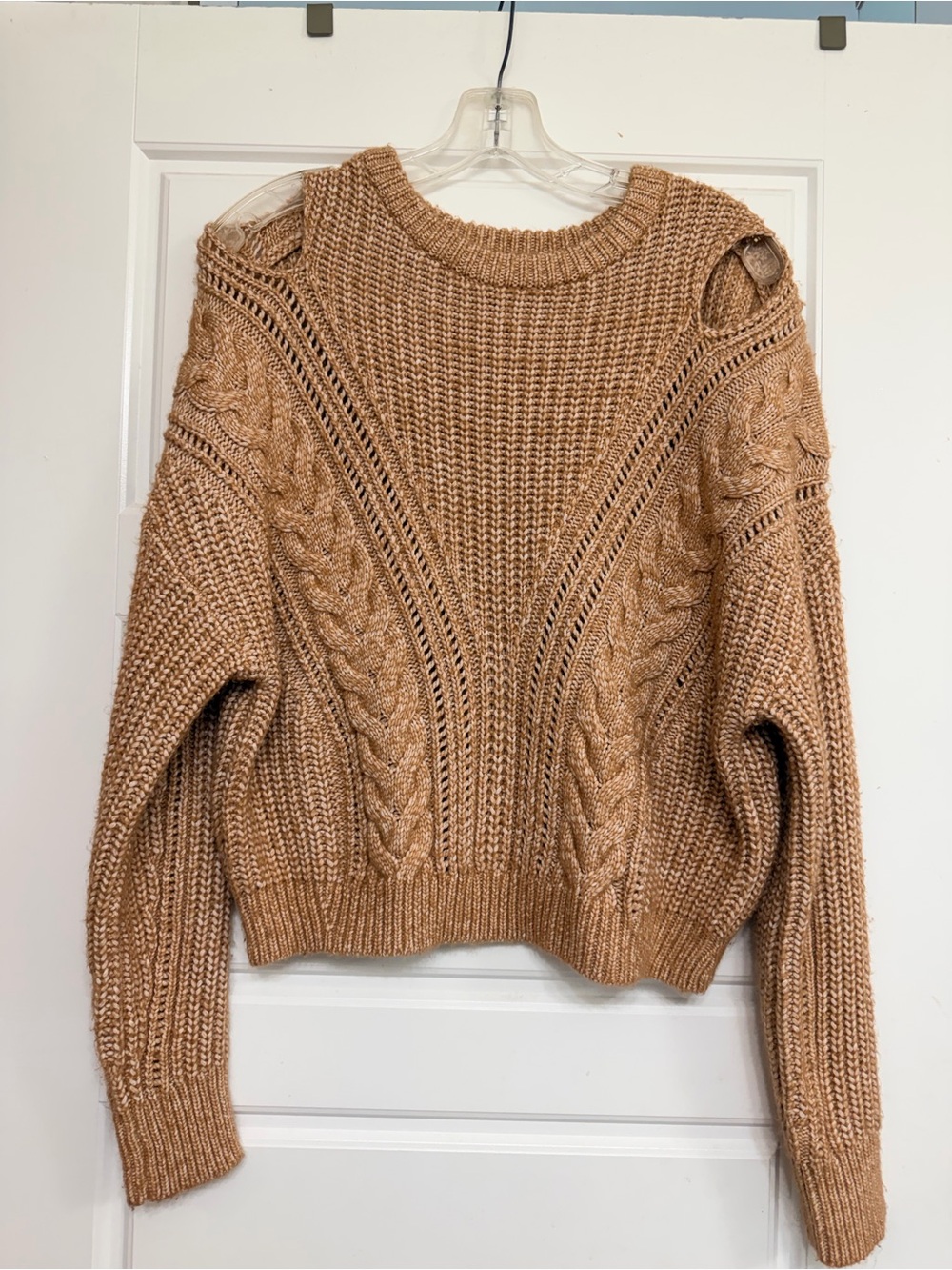 Express Cable Knit Scoop-Neck Sweater in Camel
